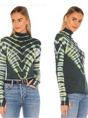 Free People Green, Lime, and Cream Tie-Dye Mock Neck Sweater